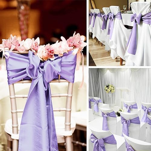 100 Pieces Lavender Satin Chair Sashes for Wedding Reception Party Hotel Home Kitchen Decoration-Lavender - Image 7