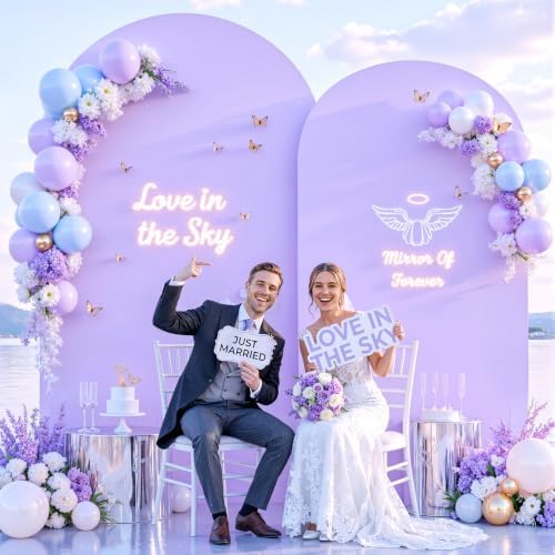 Cream and Purple Arch Backdrop Cover 7.2FT 6FT Wedding Arch Covers Set of 2 Arches Covers Stretchy Backdrop Spandex Fitted Double-Color Fabric Backdrops for Party Baby Shower Birthday Decoration - Image 3