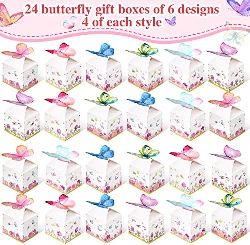 Ctosree 24 Pcs Butterfly Party Favor Boxes Floral Candy Treat Bags Pink Girl Butterfly Gift Paper Box Purple Blue Decor for Princess Birthday Party Baby Shower Supplies (Pack of 2) - Image 3