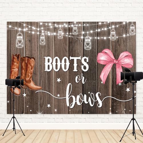 12x8ft Gender Reveal Backdrop Boots or Bows Photography Background Glitter Dot Star Rustic Wood Board Cartoon Baby Shower Banner Decorations Newborn Boy Girl Birthday Party Photo Booth Prop - Image 4