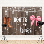15x8ft Gender Reveal Backdrop Boots or Bows Photography Background Glitter Dot Star Rustic Wood Board Cartoon Baby Shower Banner Decorations Newborn Boy Girl Birthday Party Photo Booth Prop - Image 4