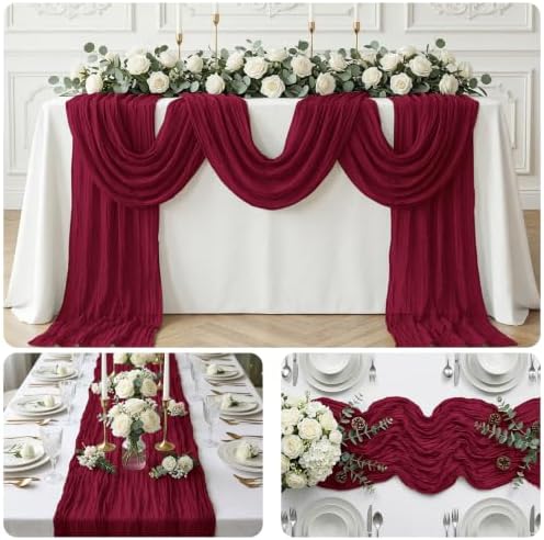 20 Pack Burgundy Red 17 x 108 Inch Cheesecloth Table Runner - Boho Gauze Sheer Fabric for Wedding Baby Shower Party Home Decor - Image 7