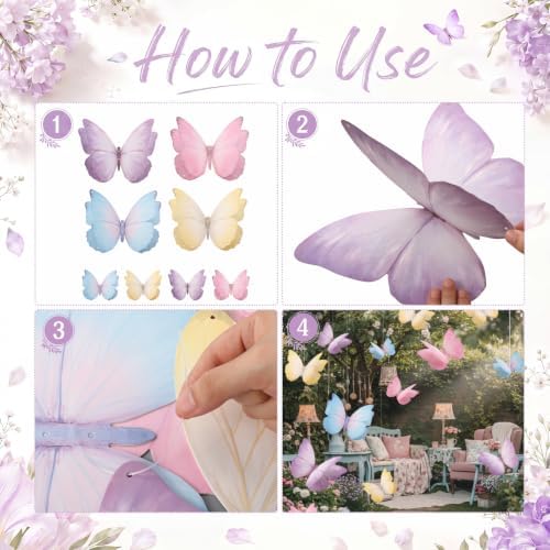 16 Pcs Large Butterfly Party Decoration 3D Pastel Double Layer - Image 2
