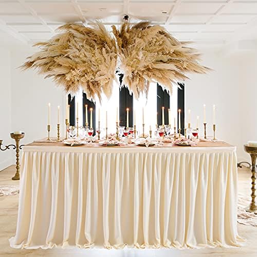 17ft Ivory Table Skirt for Rectangle Tables Polyester Pleated Table Skirt Desk Skirts Ruffle Tablecloth Skirt for Wedding Birthday Party Baby Shower Bridal Shower Banquet Table Decoration - Image 6