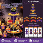 3 Tier Halloween Cupcake Stand with 12Pcs Cake Wrappers,12Pcs Cake Toppers - Image 2