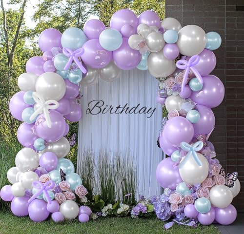 Purple White Balloon Arch Double Stuffed Pearl light Purple White Balloon Arch kit With Long Balloons for Wedding Bridal Baby Shower Birthday Engagement Party Decorations - Image 7