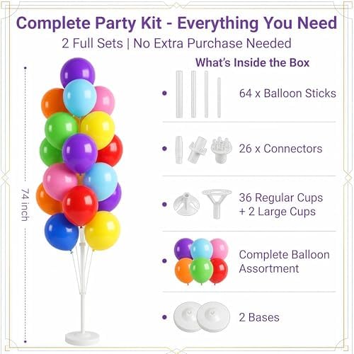 HIINS 2 Set Assorted Color Balloon Column Kit For Floor or Table Party Decor - Image 2