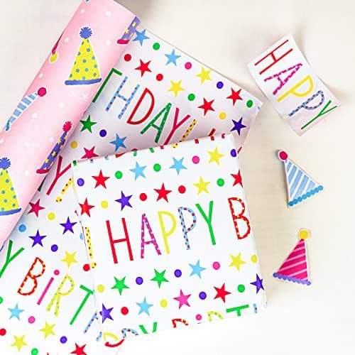 WRAPAHOLIC Jumbo Reversible Birthday Wrapping Paper - 30 Inch x 100 Feet Jumbo Roll - Pink Happy Birthday Wrapping Paper for Girls, Kids, Baby Shower - Image 6