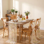 Beige White Floral Gauze Table Runner 10ft Embroidery Spring Tulle Linens - Image 3