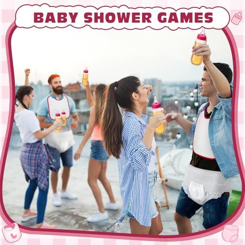 6 Sets Bottle Chug Baby Shower Games Juegos Para Plastic Baby Bottles Bibs Disposable Diapers Gender Reveal Games Baby Changing Diaper Race Game Decoration (Red) - Image 7