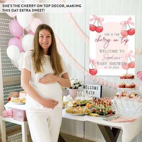 Andaz Press Personalized She's The Cherry on Top Baby Shower Decorations, Custom Modern Arch Cherry Themed Party Decorations Baby Shower Welcome Sign Decor, 16x20 Inch - Image 5