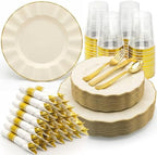 Glowserve 350 PCS Scalloped Plastic Plates Dinnerware Set for 50 guests by glowserve