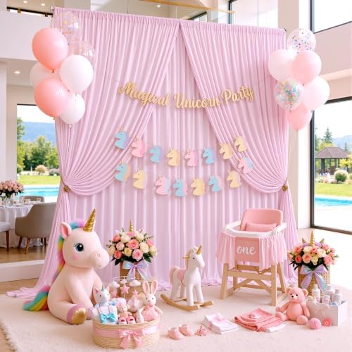 10ftx10ft Wrinkle Free Light Pink Backdrop Curtains for Parties, Silky Polyester Photo Backdrop Drapes 2 Panels 5x10ft Back Drop Cloth for Wedding Birthday Baby Shower Photography Background - Image 3