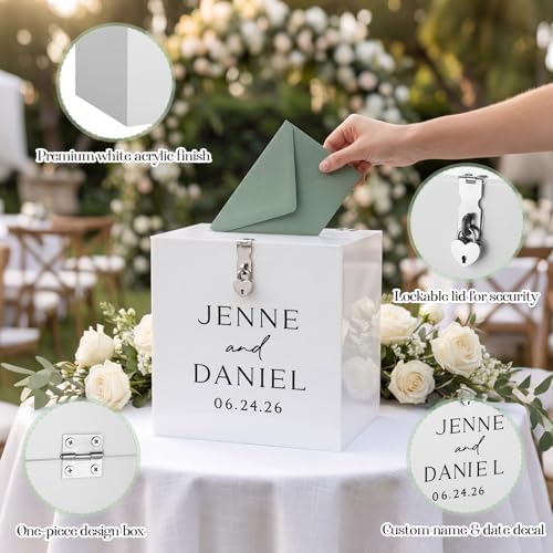 Novabright 10" Wedding Acrylic Card Box, White, Elegant Style - Image 5