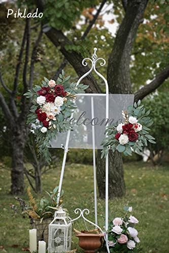 Faux Flower Swag Set of 2 for Wedding Welcome Signs Floral Swag Wedding Reception Ceremony Signs Decor(Burgundy red & Cream) - Image 3