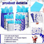 Humyoun 24 Pack Christmas Paper Gift Bags Bulk Assorted Sizes, White,Blue - Image 3