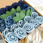 50pcs Dusty Blue Foam Fake Roses with Stems Navy Light Blue Artificial Flowers Real Looking for DIY Wedding Bouquets Bridal Shower Centerpieces Floral Arrangements Party Tables Home Decor Bulk - Image 6