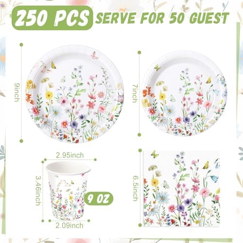 Wildflower Party Decorations, Paper Plates Napkins Cups Serve 50, Blossom - Image 3
