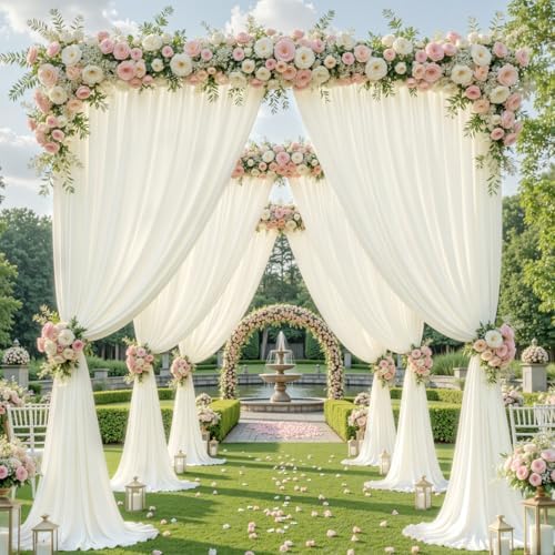 24x10FT Cream White Backdrop Curtains for Wedding Parties, Wrinkle Free Polyester Photography Backdrop Drapes for Baby Shower Birthday Parties Stage Background Stand Decorations 4x10ft,6 Panels by Partisky