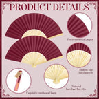 Roowest 50 Pack Paper Folding Fans Bamboo Wedding Favors, Burgundy Wine - Image 3