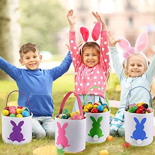 Honeydak 6 PCS Easter Basket for Kids, Cute Bunny Canvas Tote Bucket - Image 7
