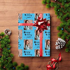 MyPupSocks Personalized Photo Wrapping Paper, Happy Birthday with Name Photo Blue Custom Funny Wrapping Paper Roll for Boys Girls Baby Shower Wedding Anniversary Birthday Gift 58x23 Inch 5 Rolls - Image 4