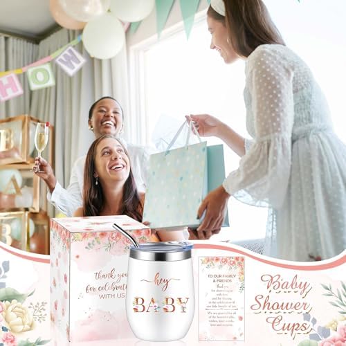 Hoolerry 6 Set Baby Shower Cups, 12oz Stainless Steel Tumbler, Floral - Image 6