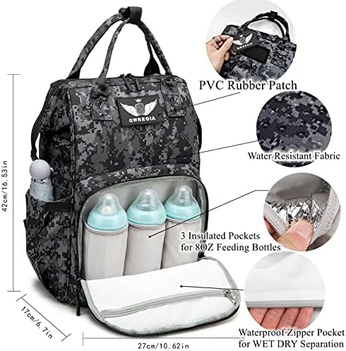 Diaper Bag Backpack with USB Charging Port Stroller Straps and Insulated Pocket,army military Travel Nappy Backpack for Dad/Mom (Black Camo) - Image 2