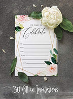 Pack of 30, Its Time to Celebrate Join Us Invitations with Envelopes, Geo Blush Floral Greenery Watercolor Invites for Your Wedding, Bridal Shower Engagement Party, Birthday 5 X 7 Inches - Image 4
