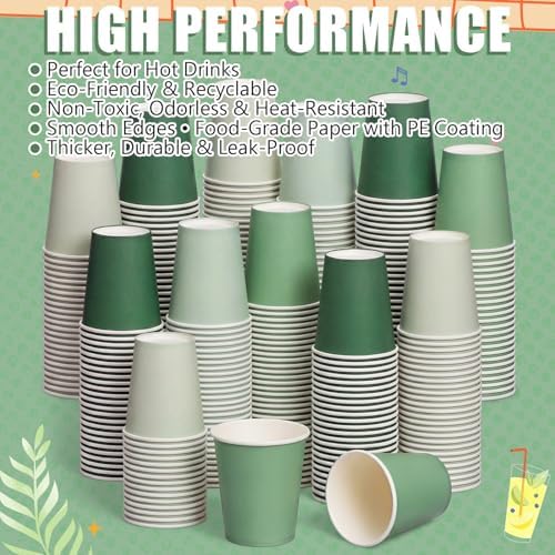 Mimorou 300 Pack 8 oz Disposable Sage Green Paper Cups for Baby Shower Cups - Image 6