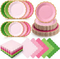 Zhehao 150 Pcs Pink Green Paper Plates Napkins Serves 50 by Zhehao