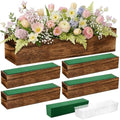 Dandat 5 Set Wood Rectangle Boxes 16x4 Inch Rustic Planter with Liner by Dandat