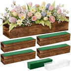 Dandat 5 Set Wood Rectangle Boxes 16x4 Inch Rustic Planter with Liner by Dandat