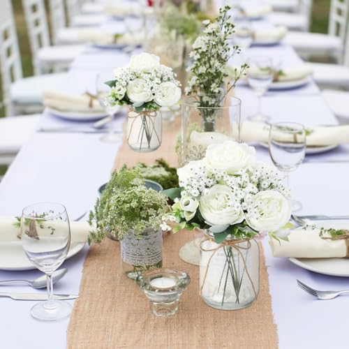 Zeyune 12 Sets Mason Jar Flowers Centerpiece Table Decorations,White - Image 6