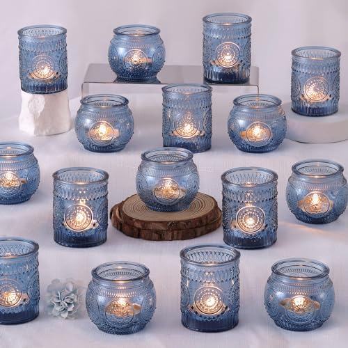 DARJEN Blue Votive Candle Holders Set of 36 - Votive Candle Holders Bulk, Glass Candle Holder for Party Decoration, Tea Lights Candle Holders for Wedding by DARJEN