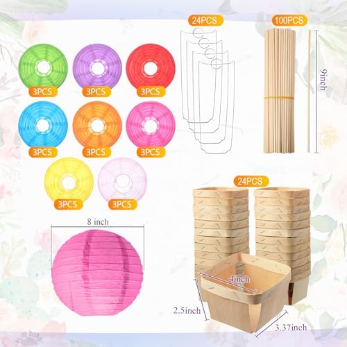 Namalu 24 Set Hot Air Balloon Table Centerpieces Baby Shower Party Decoration Paper Lanterns with Wooden Basket Sticks for Summer Birthday School DIY Craft(Rainbow Color) - Image 2