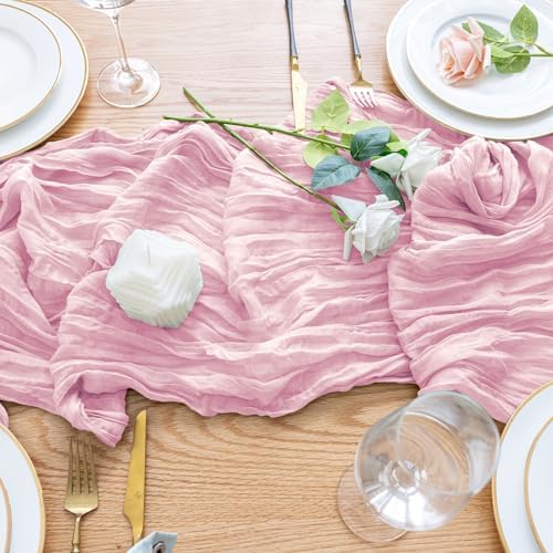 Wokceer Cheesecloth Table Runner Blush Pink 10FT Boho Gauze Runner, 12 Pack - Image 5