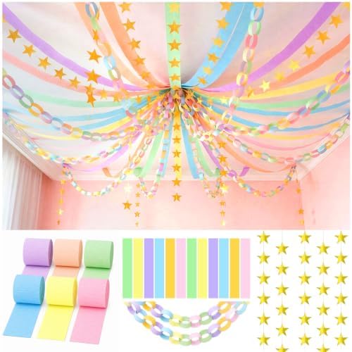 Pastel Paper Chain Strips and Star Garland Streamers Party Decorations Set by Unknown