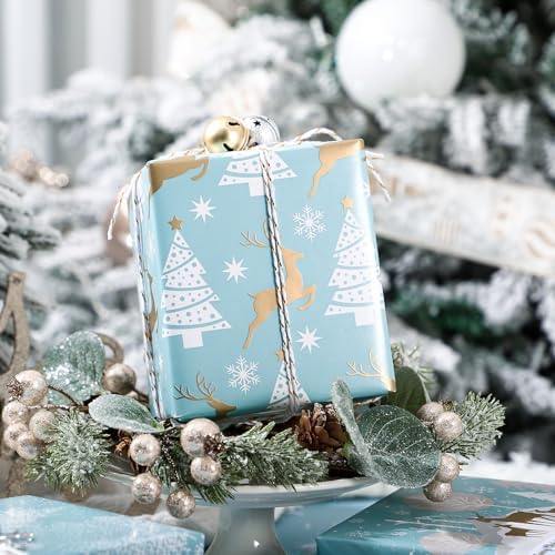 WRAPAHOLIC 30 Inch Christmas Wrapping Paper Roll - Jumbo Roll Blue and Silver Reindeer, Christmas Tree, Snowflake Holiday Design Printed on Pearlized Paper - 4 Rolls - 30 Inch x 120 Inch Per Roll - Image 6