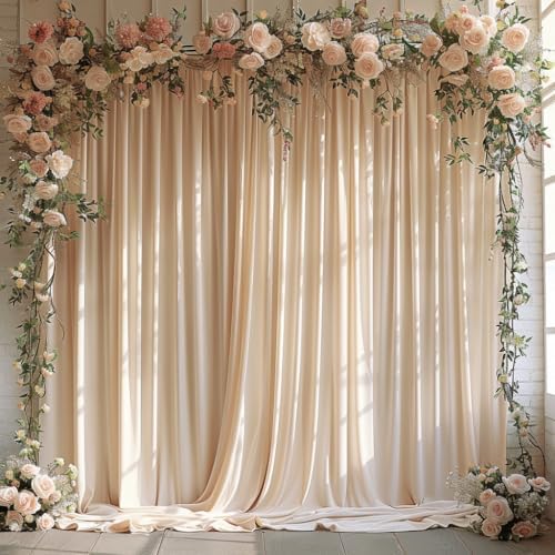 30x10ft Wrinkle Free Backdrop Curtain for Parties Soft Fabric Drapes Wedding Cream Curtain Backdrop for Birthday Party Decorations Background for Photography 5x10ft,6 Panels by ESGOTBME