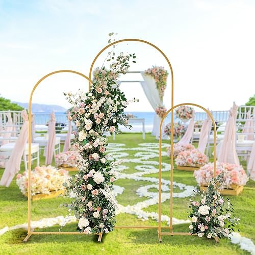 Outvita Wedding Arch Set of 3, Metal Backdrop Stand Wedding Ballon Arch Frame Decoration Support Stand for Ceremony Indoor Outdoor Party Event Baby Shower - Image 6