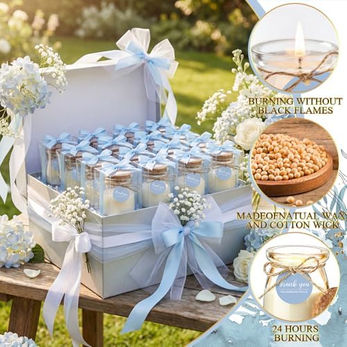 MTLEE 20 Sets Wedding Candle for Guests Blue Glass Jars Bridal Shower Favor - Image 3