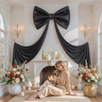 Large Black Bow Decor, 24x16x79 Inches Big Silky Ribbon Bows for Room Wall Door Decorations Oversized Coquette Stain Bow Party Decorations for Halloween Birthday Bridal Baby Shower Wedding Backdrop - Image 3