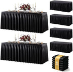 Black Polyester Table Cloths for Rectangle 8 Foot Tables, 6 Pack Wrinkle Free Tablecloths Stretchy Banquet Ruffle Fitted Table Cover Desk Skirt for Parties Wedding Birthday Baby Shower by Unknown