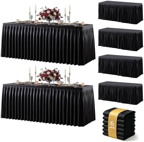 Black Polyester Table Cloths for Rectangle 8 Foot Tables, 6 Pack Wrinkle Free Tablecloths Stretchy Banquet Ruffle Fitted Table Cover Desk Skirt for Parties Wedding Birthday Baby Shower by Unknown