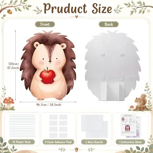 3.93ft Woodland Animal Hedgehog Cardboard Cutout Large 47.2x38.1 Inch Forest Theme Party Decorations Standup Corrugated Plastic Photo Booth Backdrop Prop for Baby Shower Birthday Nursery Decor - Image 2