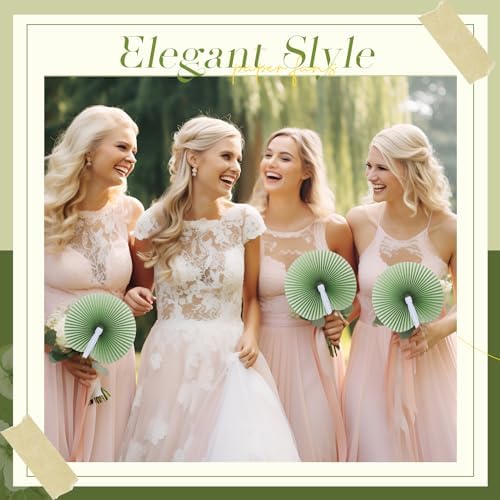 Pangda 60 Pack Folding Fans Round Paper Fans Assortment with Plastic Handle for Wedding Favor Party Bag Filler (Sage Green) - Image 5