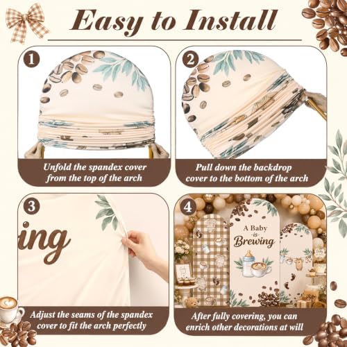 3Pcs A Baby is Brewing Baby Shower Decoration Coffee Themed Arch Backdrop Cover Brown Coffee Bean Theme Backdrop Party Favor for Gender Reveal Welcome Boy Girl Party Supply Decorations 4ft,5ft,6ft - Image 4