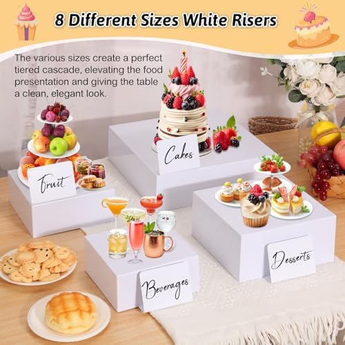 Billbotk 8 Pieces Large Buffet Risers with Label Stands, Serving Tong and Markers for Party, Display Stands for Jewelry Display, Home Display, Table décor(12"/11"/ 10.5" /9.5"/ 8.5" /7.5" 6.8"/ 5") - Image 4