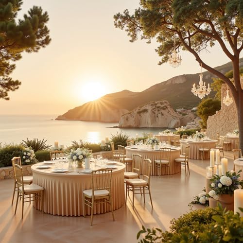 12 Pack Champagne Table Cloth for 5FT Round Tables, Fitted Spandex 120 inch Round Tablecloth, Wrinkle Free Table Skirt for Receptions Birthday Photography Social Events Engagement Party Decorations - Image 5